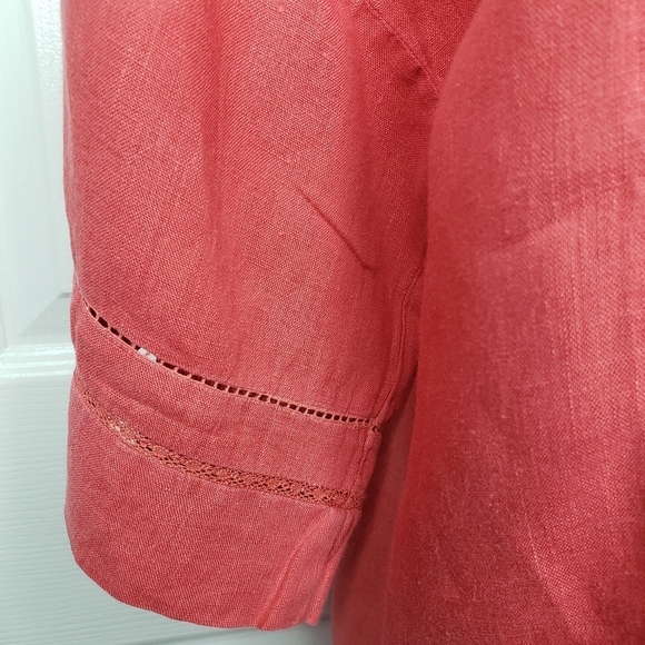 Zara 100% Linen Top V Neck Popover Drop Shoulder Small Poppy Red Hi Low - Picture 5 of 12